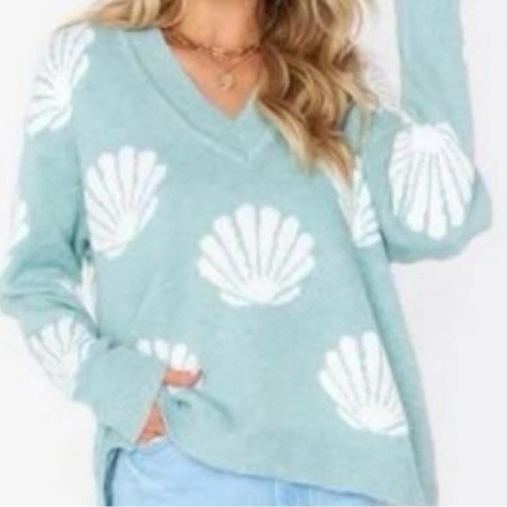 Show Me Your Mumu Shell Patterned Sweater - Mint Green sz M